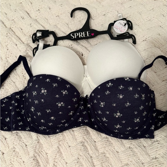Spree Intimates Other - NWT Spree Intimates 2-Pack Bras: Navy Floral & Ribbed White, Size 36C